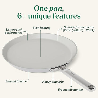Ember Cookware Arcilla Ceramic Non Stick Dosa Tawa 28cm | Stainless Steel Handle | Grey