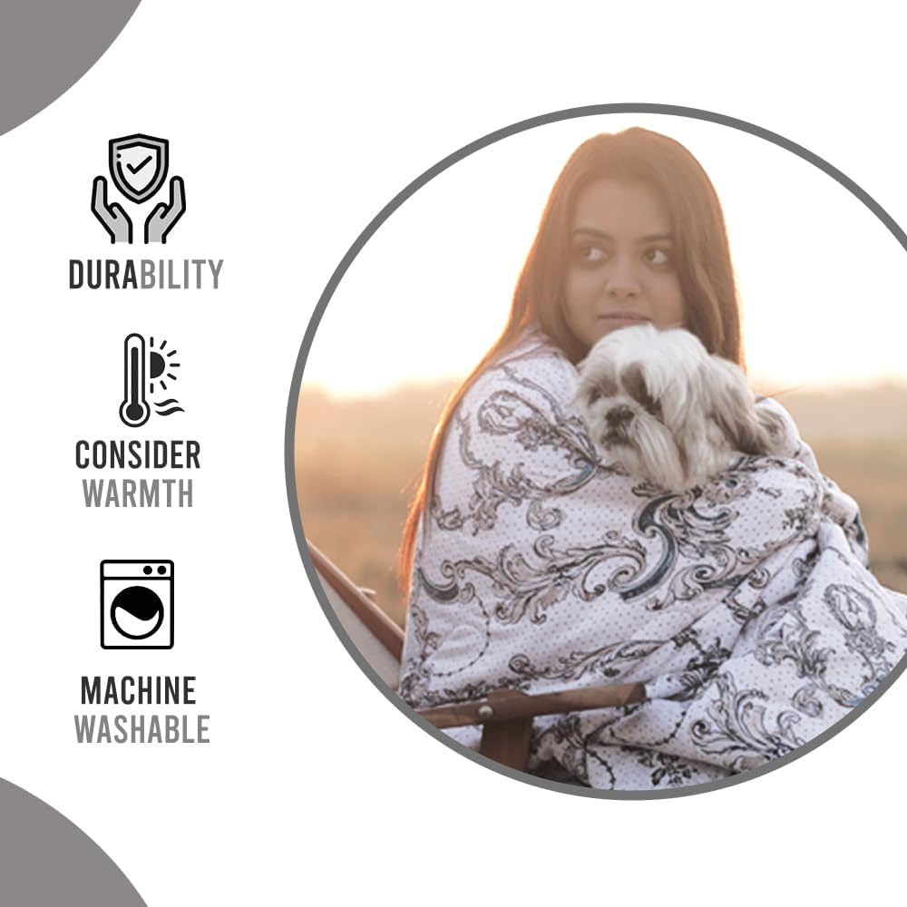 Divine Casa Microfibre Mild Winter 120 GSM Printed Reversible Single Bed Size Quilt Comforter Colour Blanket Beige and Brown
