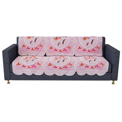 Kuber Industries 5-Seater Sofa Cover for Home Decor Printed Sofa Cover Set Pink