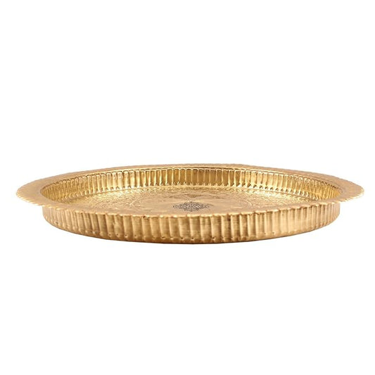 Indian Art Villa Pure Brass Pooja Decorative Thali Plate Edge Design | Diameter 12 Inches