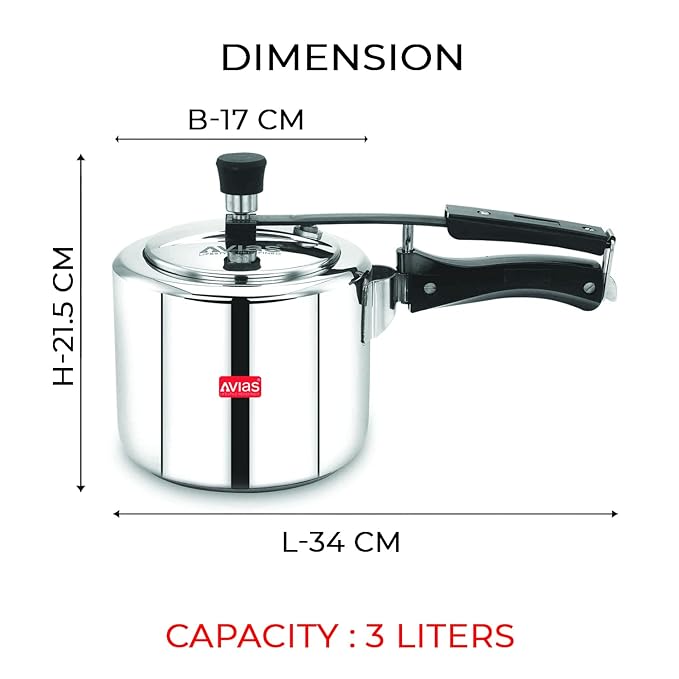 Avias Ceres Stainless Steel Inner Lid Pressure Cooker 3L Cooker Induction Base 1.2mm Thickness