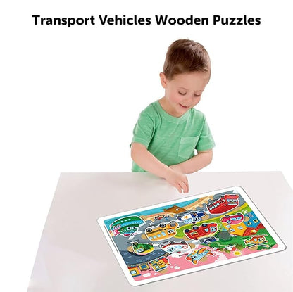 Mini Leaves 2 Wooden Puzzles | Fruits Transport Combo Wooden Puzzle for 3-6 Years | Educational Puzzle Game