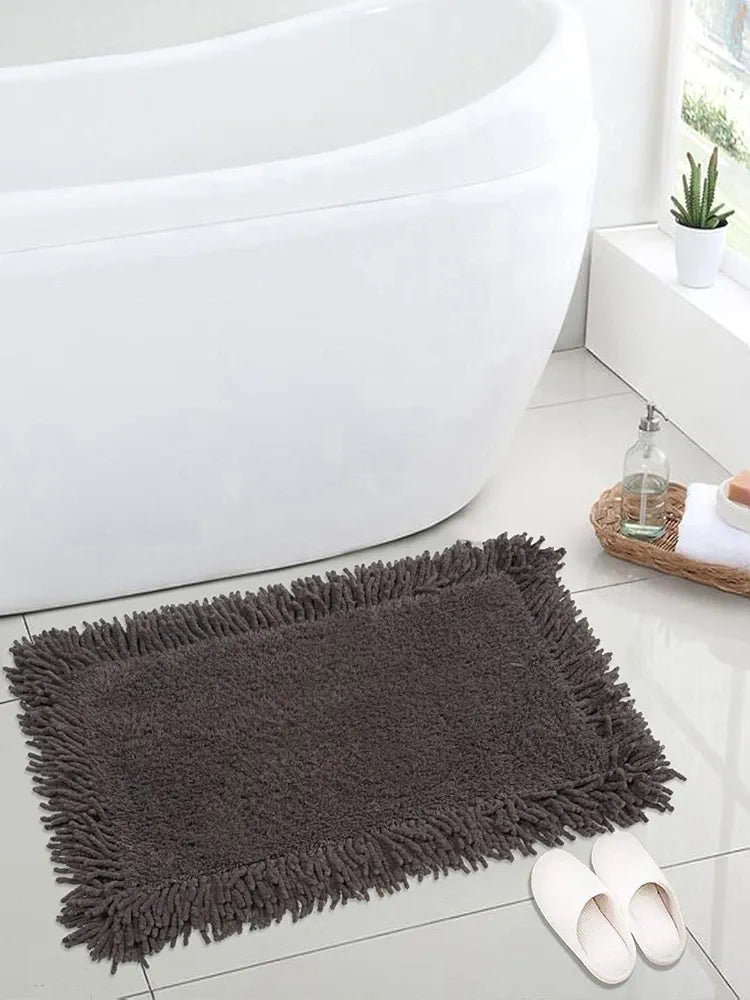 Saral Home Easy Living Cotton Shaggy Mat Colour Dark Grey