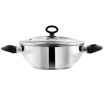 Vinod Stainless Steel Deluxe Kadhai with Glass Lid - 2.8 litre, 24cm | Extra Thick, SAS Bottom | Soft Handle | Kadai for Cooking