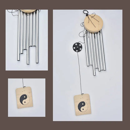 Lilone Wood Aluminum 7 Pipe Silver Wind Chimes Sweet Sound 24 Inch Long