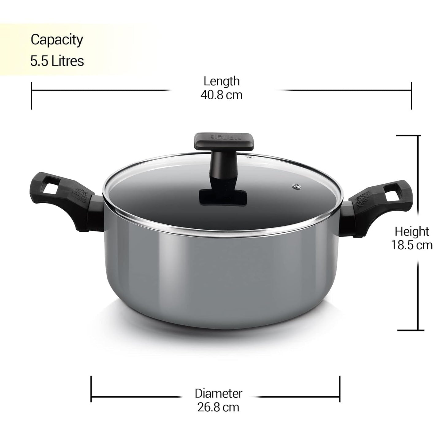 Milton ProCook BlackPearl Non-Stick Aluminium Biryani Pot with Glass Lid Induction