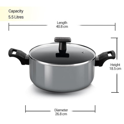 Milton ProCook BlackPearl Non-Stick Aluminium Biryani Pot with Glass Lid Induction