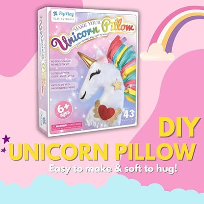 PepPlay Unicorn Diy Pillow Craft Kit for Girls 43 Pieces Set No Sew No Glue Unicorn Gifts Birthday Gift