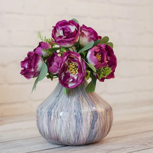Behoma Metal Oval Flower Vase Off Multicolour Cosmic Large Flowers not Included