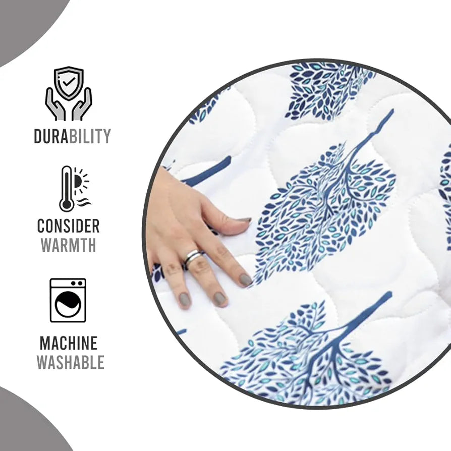 Divine Casa Reversible Double Bed Comforter 120 GSM Microfibre AC Blanket Floral Colour Clematis Blue