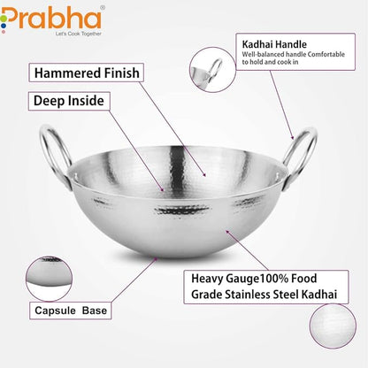 Prabha Stainless Steel Heavy Gauge Hammered Finish Advanced Heat Dispersion, 1.3 L Size 200 mm