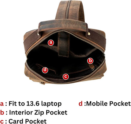 Goatter 22 Ltrs Men's Hunter Leather Backpack For 13.6 Laptop Travel Hiking Camping Rucksack, Brown