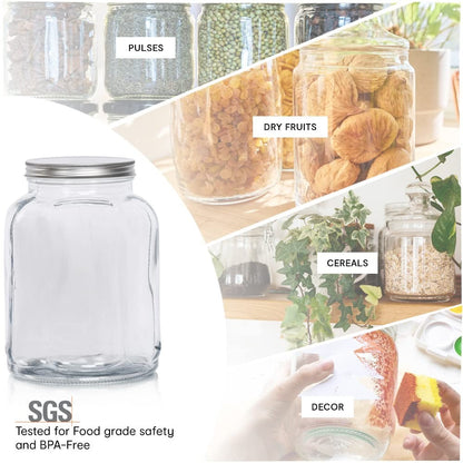 Anko 3L Fluted Glass Jar for Kitchen Storage | Airtight | Tin Lid | Clear