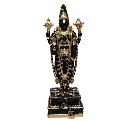 Gold Art India Lord Tirupati Balaji Black Terracotta Idol with Golden Color Work
