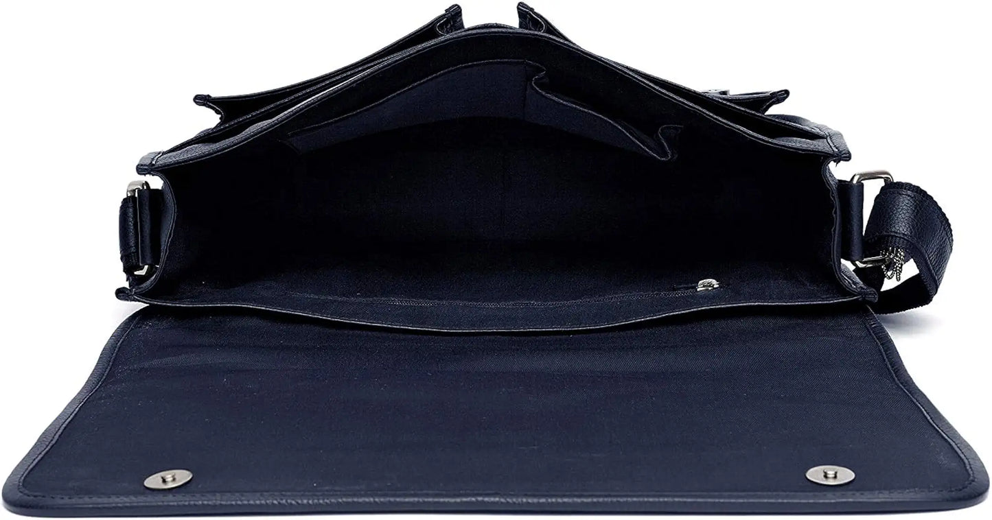 WildHorn Urban Edge100% Leather Laptop Messenger Blue Men's Bag 