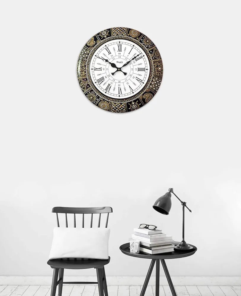 RoyalsCart Floral Designer Painting Wooden Antique Analog Wall Clock Clock Size - 40 cm x 40 cm [KTWC281D] Designer Painting