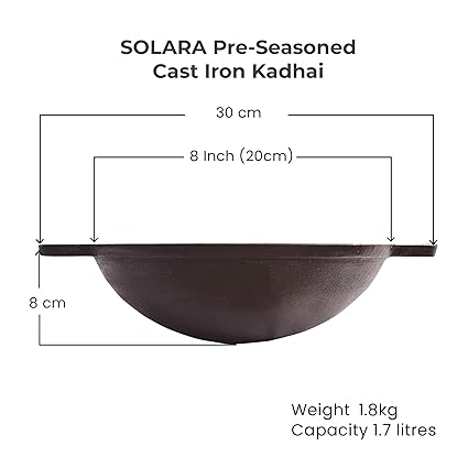 Solara Pre Seasoned Cast Iron Kadhai 8 Inch 20 Cm Ready to Use Deep Frying Kadhai