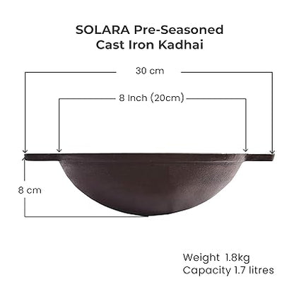 Solara Pre Seasoned Cast Iron Kadhai 8 Inch 20 Cm Ready to Use Deep Frying Kadhai