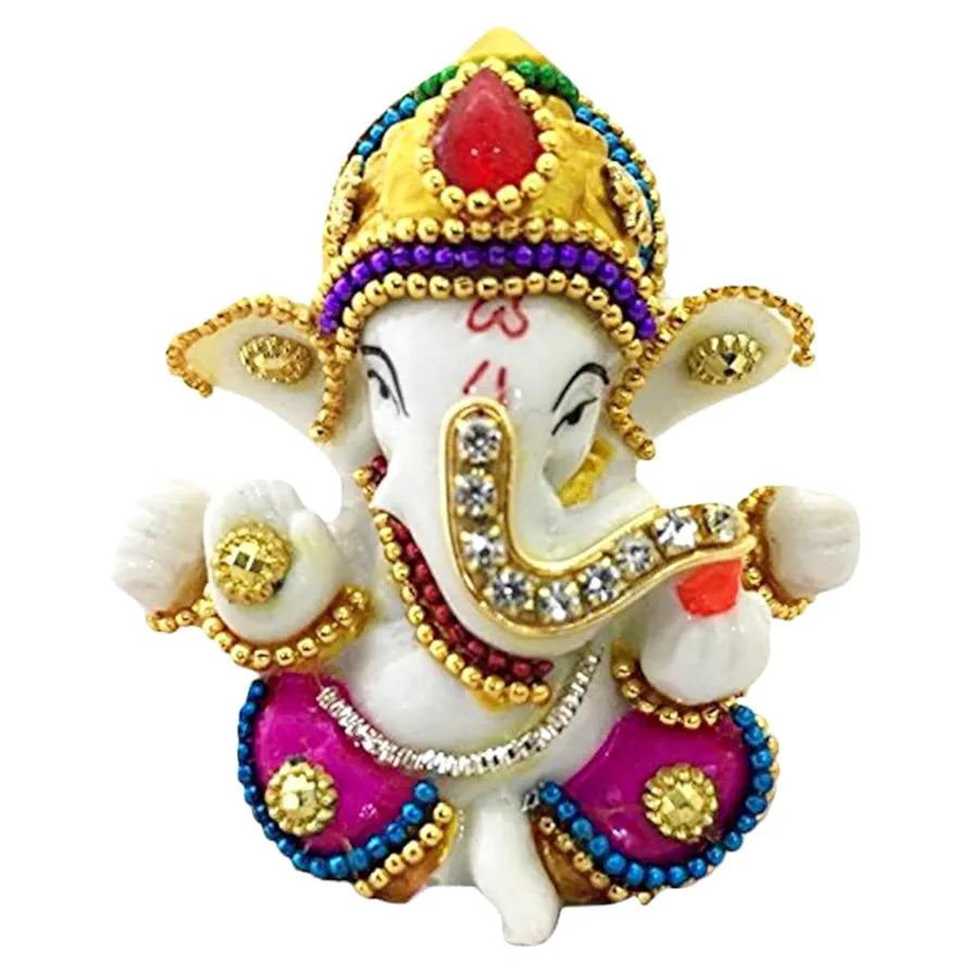 Karigaari India White Stone God Ganesha Car Dashboard Decor Statue