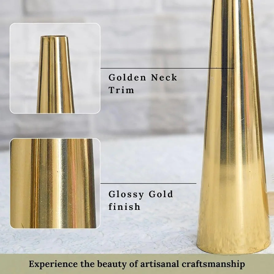 Behoma Golden Metal Slim Cone Flower Vase Small Flowers not Included