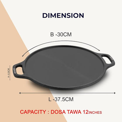 Avias Cast Iron Tawa with Side Handles 30cm Dosa Kallu Loha Pan to Cook 12 inches