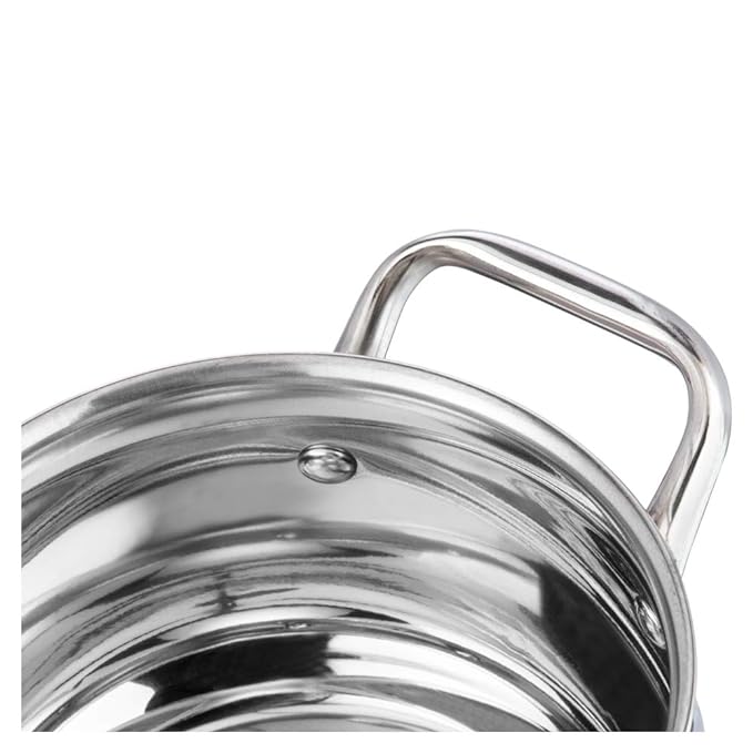 Vinod Almaty Stainless Steel Saucepot with Glass Lid 2 Litre, 16 cm | 2.6mm Thick Base | Triply Saucepot,Sturdy Riveted Handle