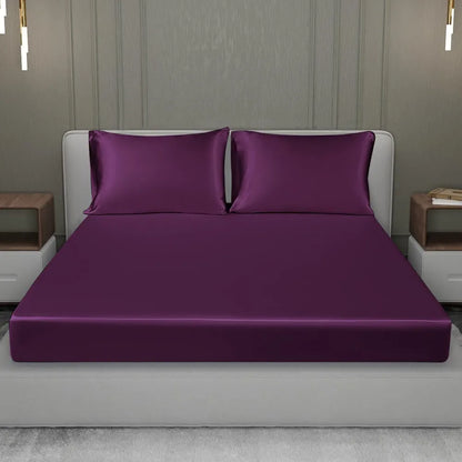 Cloth Fusion Solid 280 TC Satin Elastic Fitted Bedsheet for Double Bed King Size with 2 Pillow Covers Wine