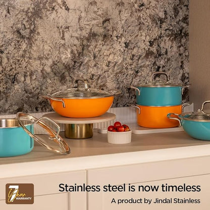 Arttdinox Vida Stainless Steel Triply Casserole With Lid | Biryani Pot | Stock Pot With Lid | Jindal Stainless | 20cm | 3 Ltr