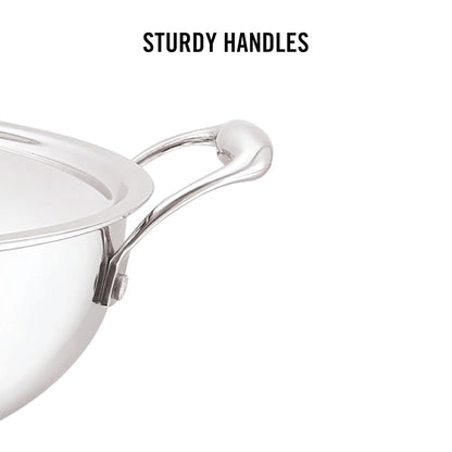 Cello Tri-ply 20 Cm Stainless Steel Cookware Kadhai With Lid