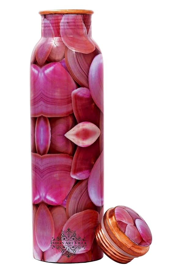 Indian Art Villa Antique Pure Copper Rose Petals Design Water Bottle