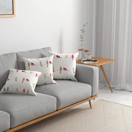 Urban Space Decorative Cotton Cushion Cover Set of 3 inch Cushion Covers for Sofa, Bedroom, Living Room Humming Bird Red