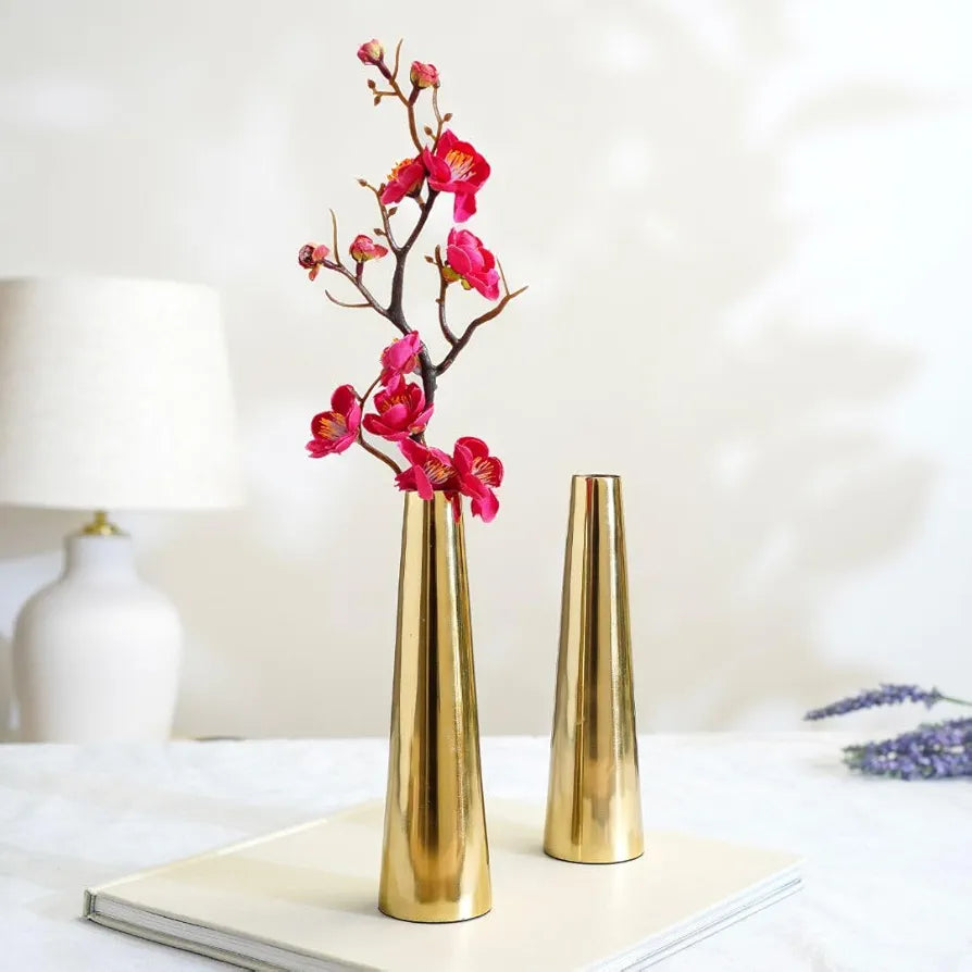 Behoma Golden Metal Slim Cone Flower Vase Small Flowers not Included