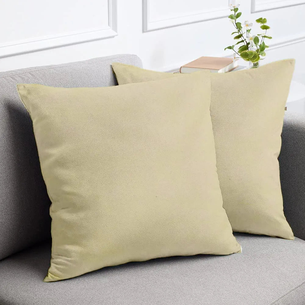 Cloth Fusion Velvet Sofa Cushion Cover Set of 5 Luxurious Cushion Cover Cream Colour