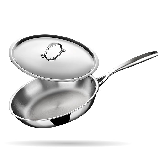 Stahl Artisan Triply Stainless Steel Fry Pan With Lid | Induction & Gas Stove Compatible Frying Pan | 1.1 L | 20 Cm