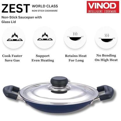 Vinod Zest Non Stick Appachetty with Lid - 20 cm| Appam Pan | 3 mm Extra Thick | 3 Layer Coating