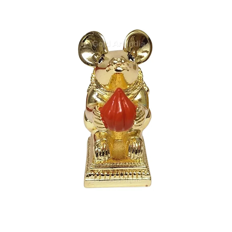 Gold Art India Gold-Plated Mushak  Mouse with Modak Orange Terracotta Finish