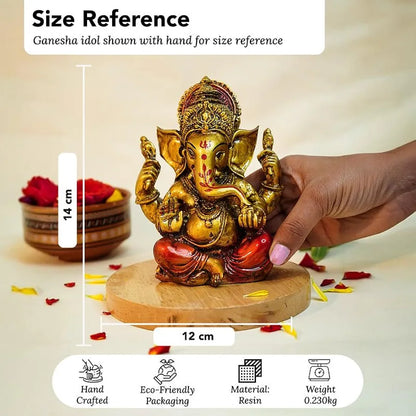 Ekhasa Aura Series Antique Gold Painted Ganesha Idol Marble Dust Antique Finished