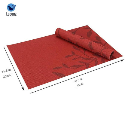Leeonz Vinyl PVC Easy to Clean Non-Slip Heat Resistant Dining Table Mats Red Set of 4pcs