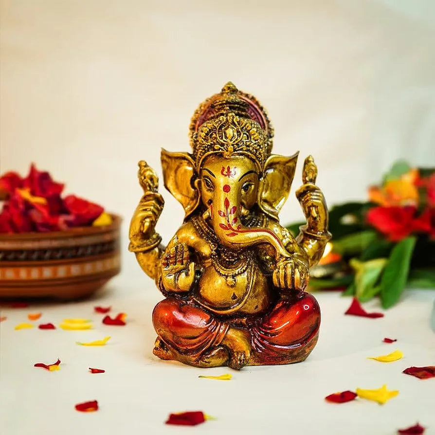 Ekhasa Aura Series Antique Gold Painted Ganesha Idol Marble Dust Antique Finished