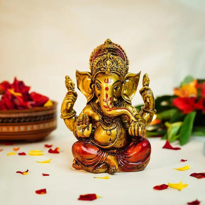 Ekhasa Aura Series Antique Gold Painted Ganesha Idol Marble Dust Antique Finished