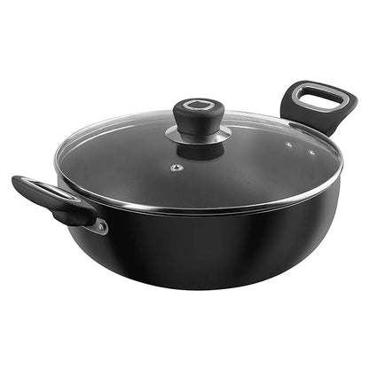 Vinod Hanos Hard Anodised Non Stick Deep Kadhai with Glass lid - 4.1 Litre, 26 cm | 3.25mm Thick | 5X Non Stick