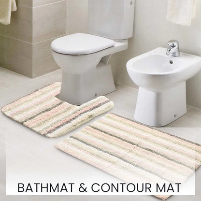 Sashaa World Striped Anti-skid Bathmat & Contour Set Colour Peach White & Grey