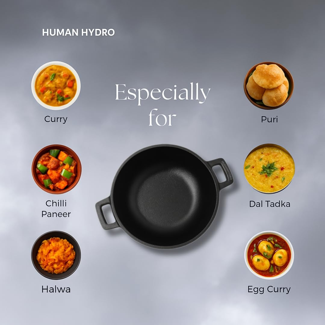 Human Hydro Pre-Seasoned Cast Iron Cookware Combo — Tawa 30cm + Kadai 25cm Naturally Nonstick Induction Gas