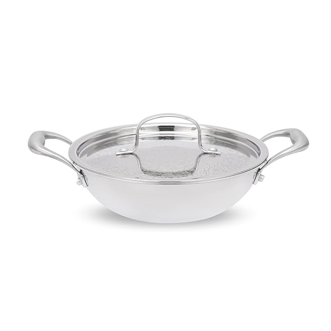 Fackelmann Triply Stainless Steel Kadai with Designer Lid 20 cm 1.5 litres Silver
