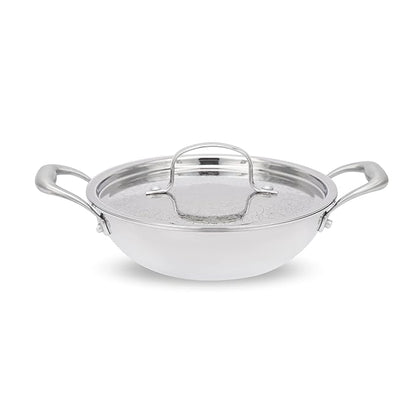 Fackelmann Triply Stainless Steel Kadai with Designer Lid 20 cm 1.5 litres Silver