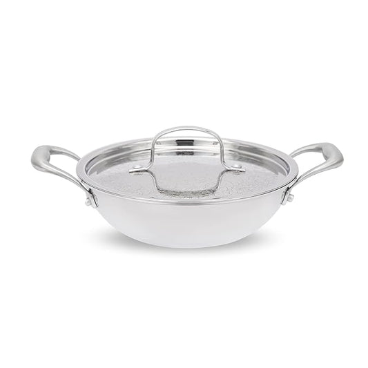 Fackelmann Triply Stainless Steel Kadai with Designer Lid 20 cm 1.5 litres Silver