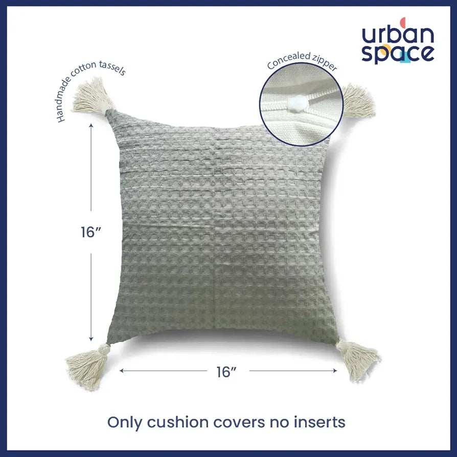 Urban Space Waffle Cotton Cushion Cover Set of 2 Cushion Covers for Sofa, Bedroom, Living Room Waffle Cool Grey