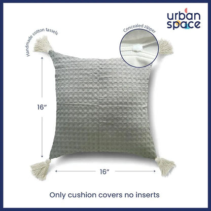 Urban Space Waffle Cotton Cushion Cover Set of 2 Cushion Covers for Sofa, Bedroom, Living Room Waffle Cool Grey