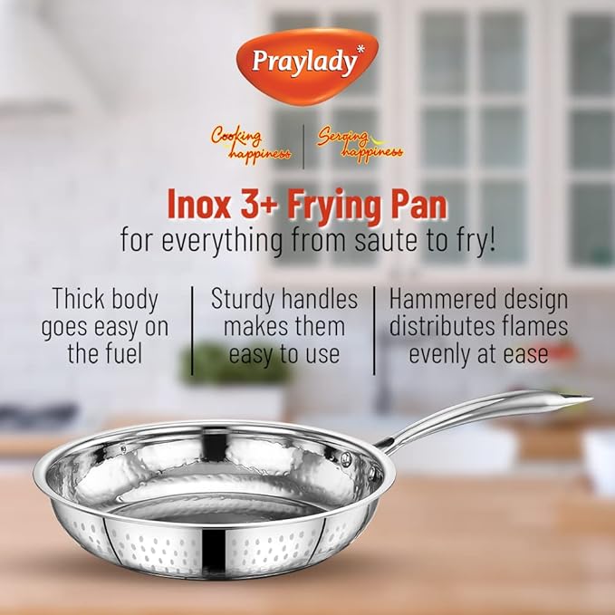 Praylady Stainless Steel Kadai with Lid Inox 3+ Series Dia 22cm 2.0L