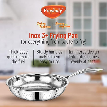 Praylady Stainless Steel Kadai with Lid Inox 3+ Series Dia 22cm 2.0L